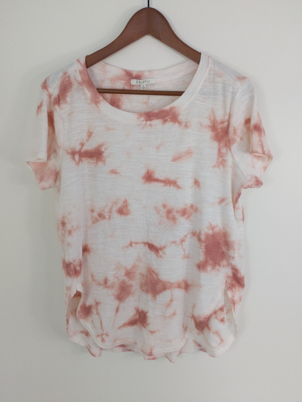 Z Supply Tie Dye Waffle Knit Short Sleeve Tee Top Dusty Rose Pink Slouchy